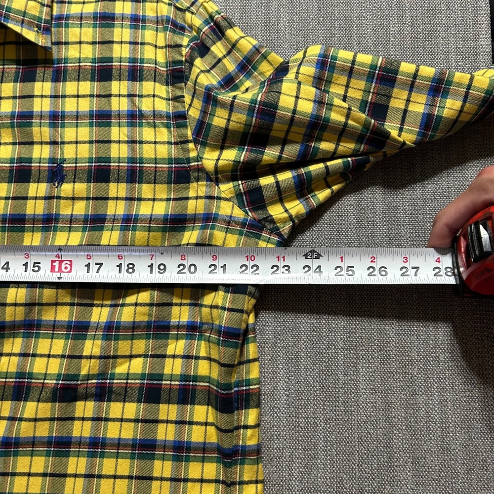 Ralph Lauren Mens Custom Fit Plaid Flannel Shirt Yellow Green Blue Large L/G - Picture 4 of 5